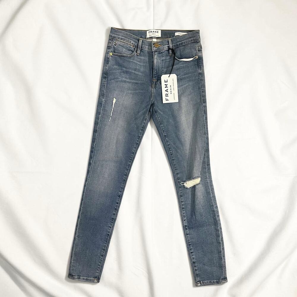 Frame Le High Skinny Jeans Waterford Medium Wash Distressed Basics NWT Size 26